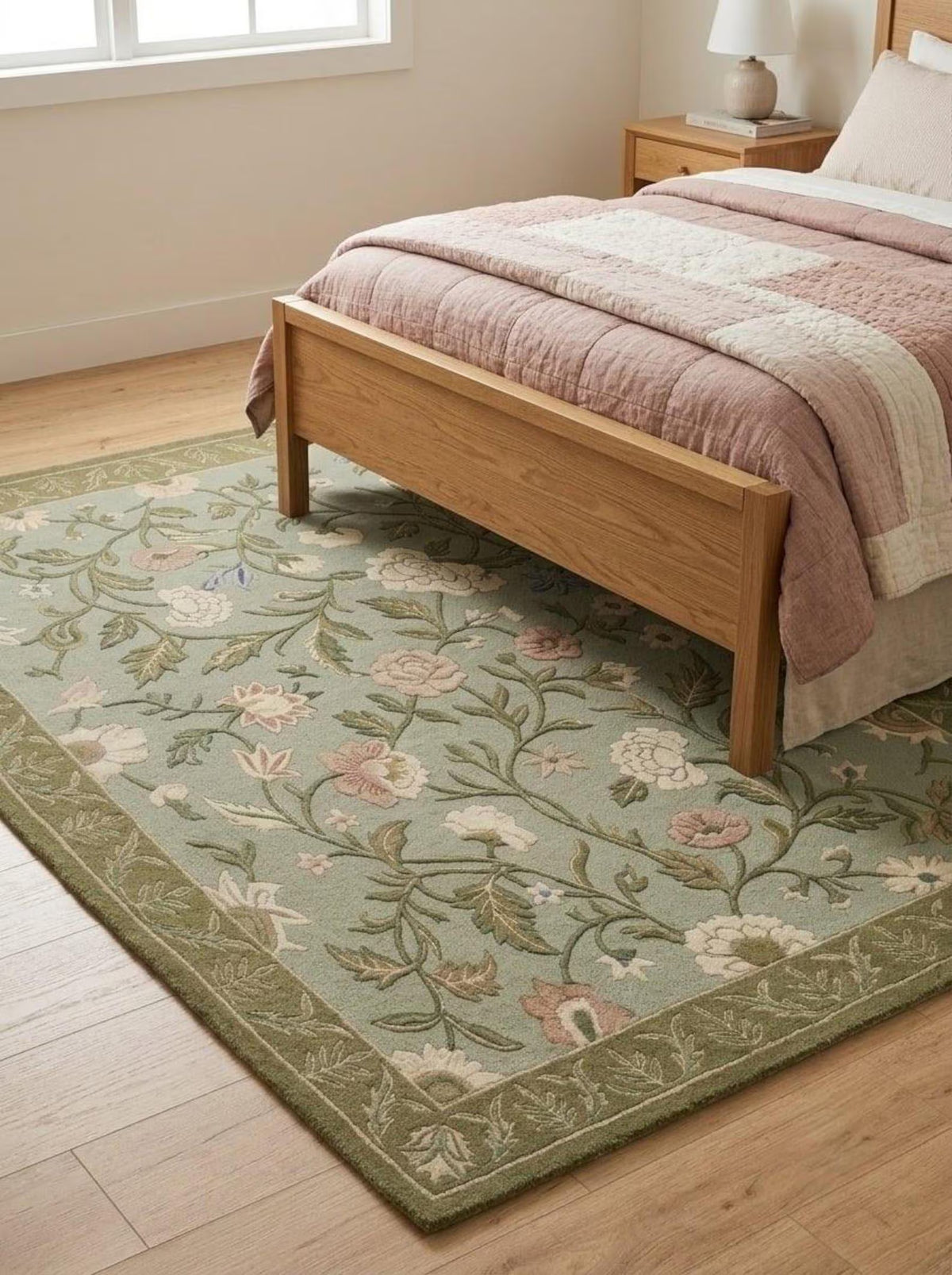 Hand Tufted Floral Wool Rug – Sage Green Traditional Botanical Area Rug