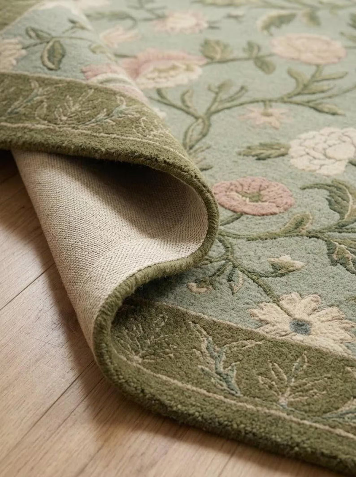 Hand Tufted Floral Wool Rug – Sage Green Traditional Botanical Area Rug