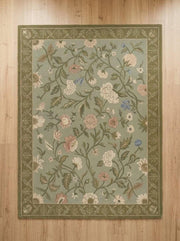 Hand Tufted Floral Wool Rug – Sage Green Traditional Botanical Area Rug